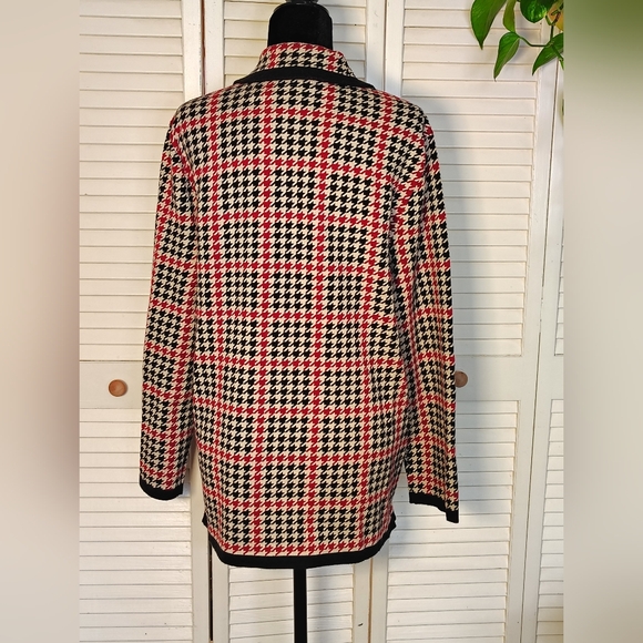 Anne Klein Houndstooth Blazer in Black, Red, and White - Picture 4 of 11